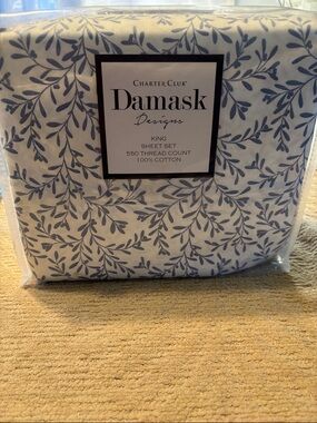 Charter Club White Sheet Set with Blue 
Botanical vine